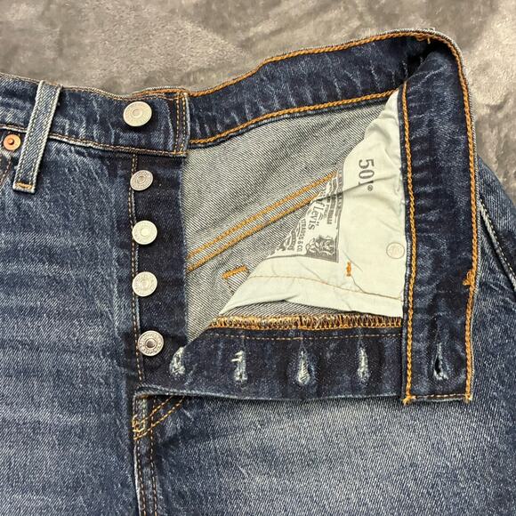 Vintage Levis 501 Jeans Shorts Womens Sz.27 Blue Button Fly Raw Hem Daisy Dukes - Picture 2 of 10